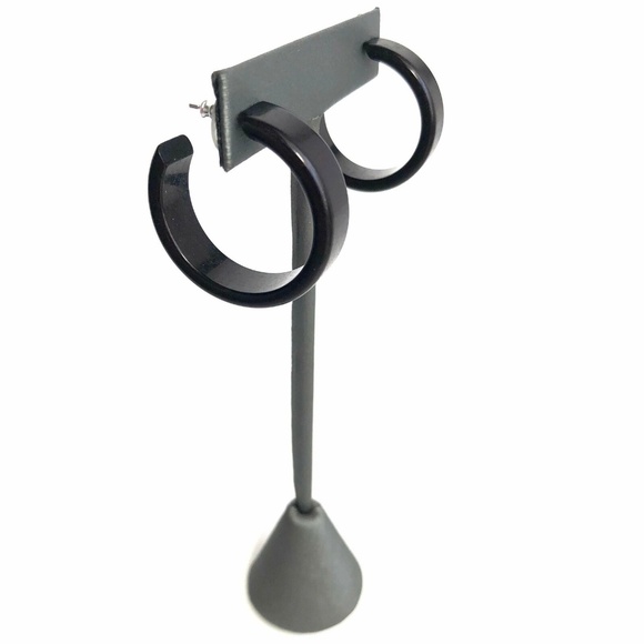 Black Shiny Small Lucite Portland Hoop Earrings - Picture 2 of 8